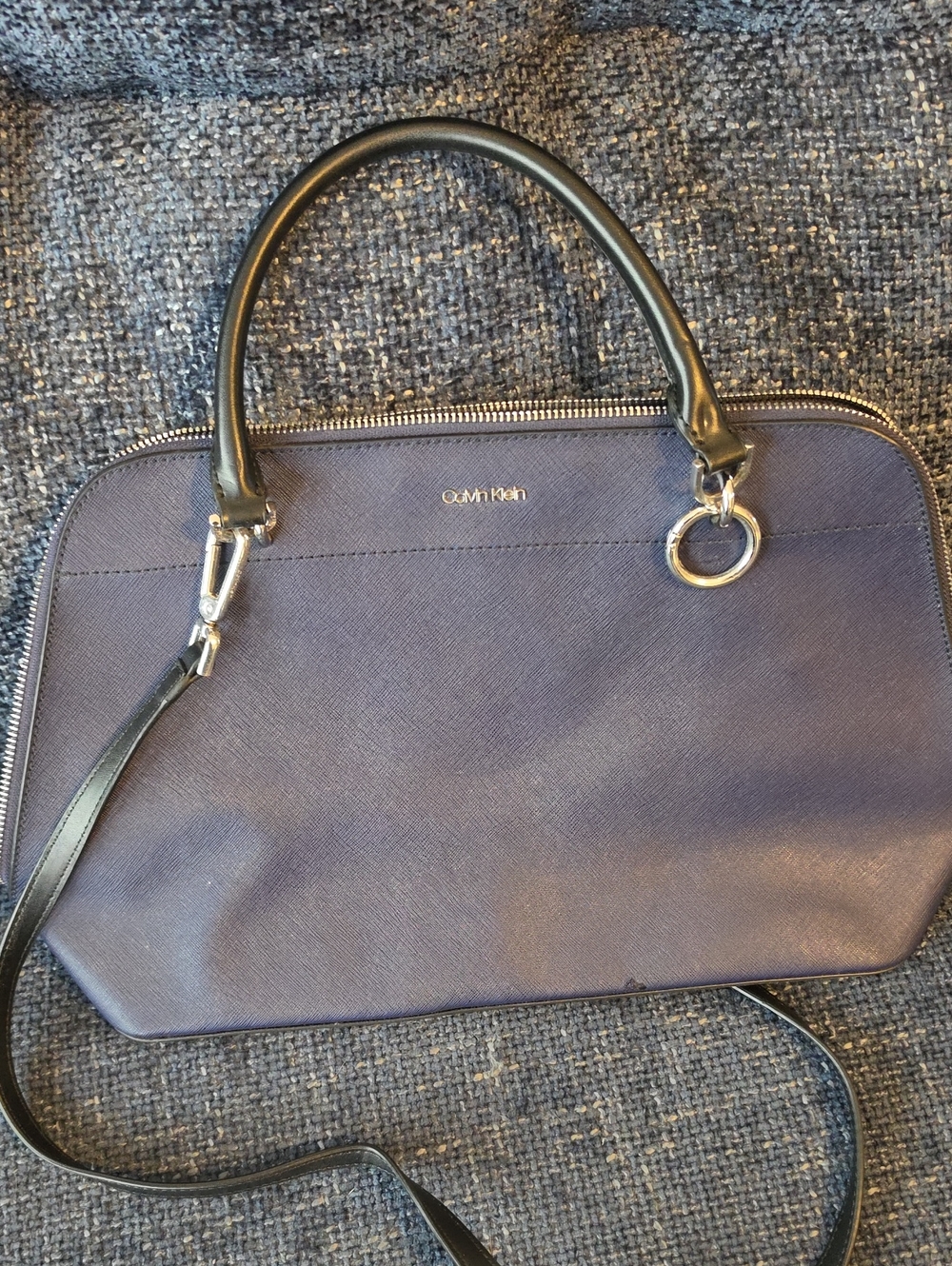 Calvin Klein Navy Saffiano Dome Satchel with Black Handles